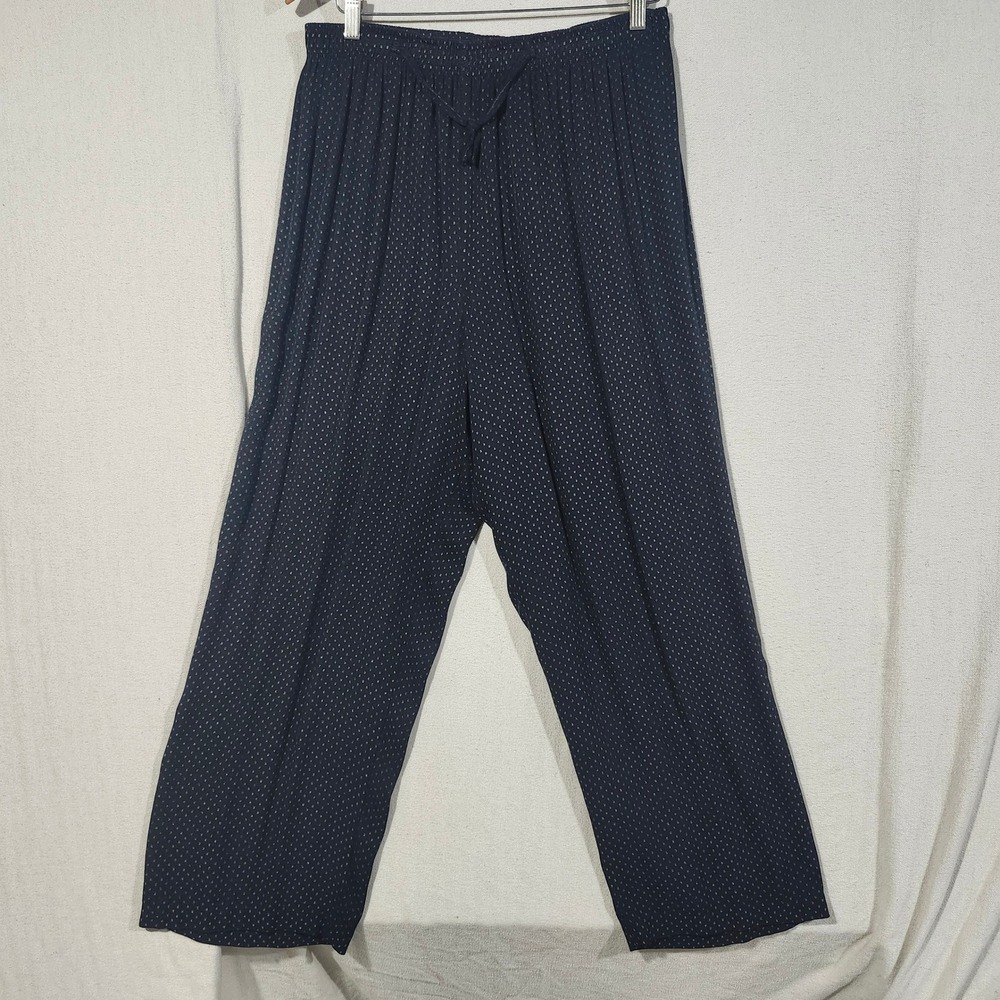 Expressions Vintage Wide Leg Pant 20W Black Micro Dot Drawstring Made in USA 90s